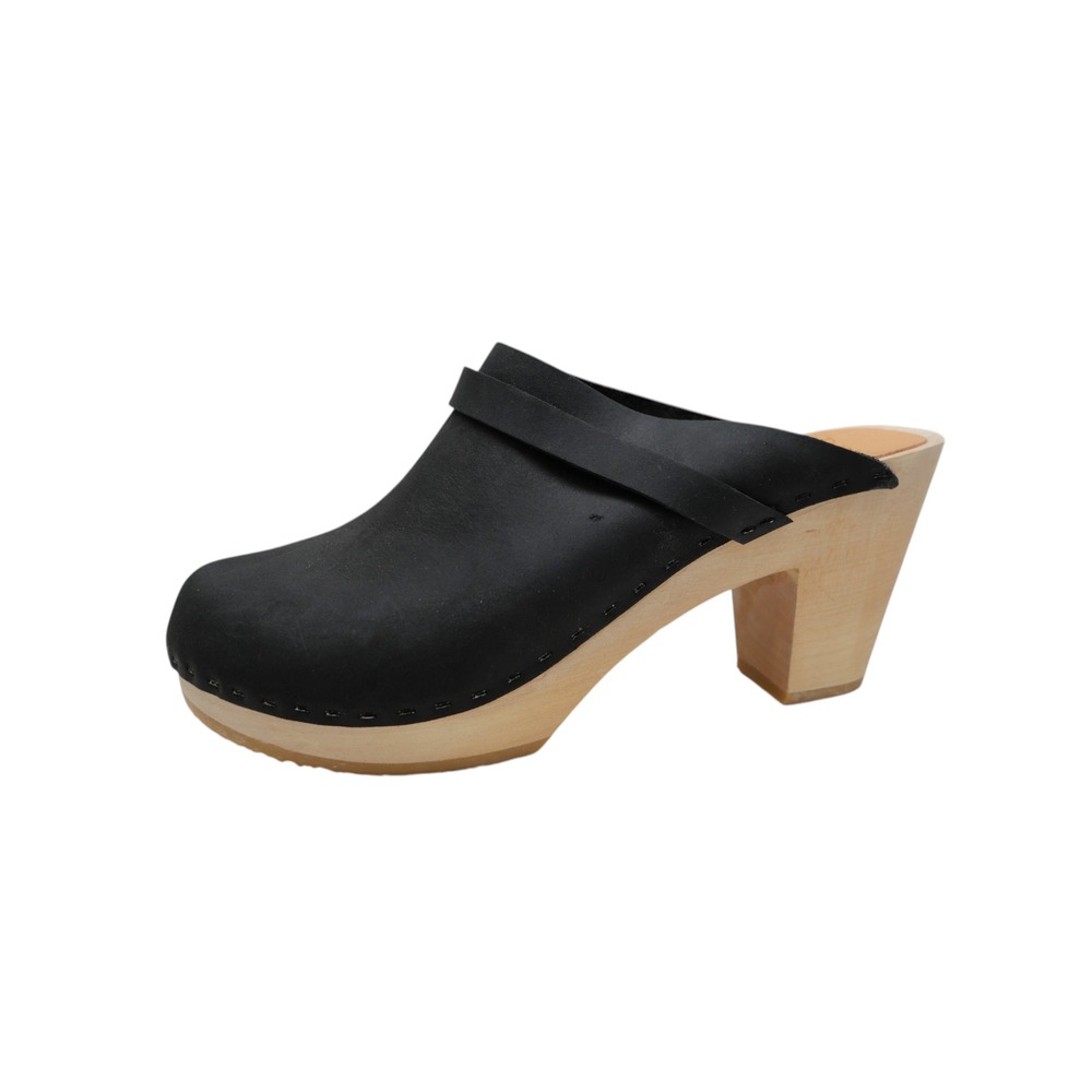 BRYR Studio Black Leather Mule Clogs Wood Block Heel Handmade San Francisco New